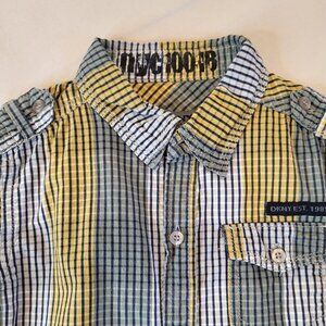 DKNY Boys Long Sleeve Button Up Shirt Size 4T Yellow Gr Plaid